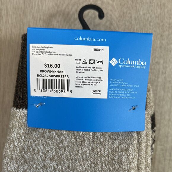 Columbia Fleece Lined Thermal Crew Socks 2Pk Brown Midweight Men’s Size 6-12 NWT - Picture 6 of 9